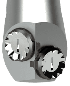 Close-up of IMI TwiNozzle technology with dual precision-machined rotating elements.