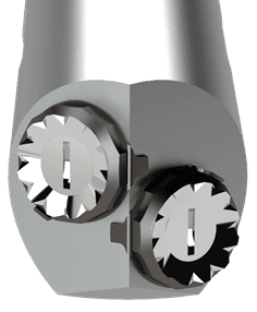 Close-up of IMI TwiNozzle technology with dual precision-machined rotating elements.