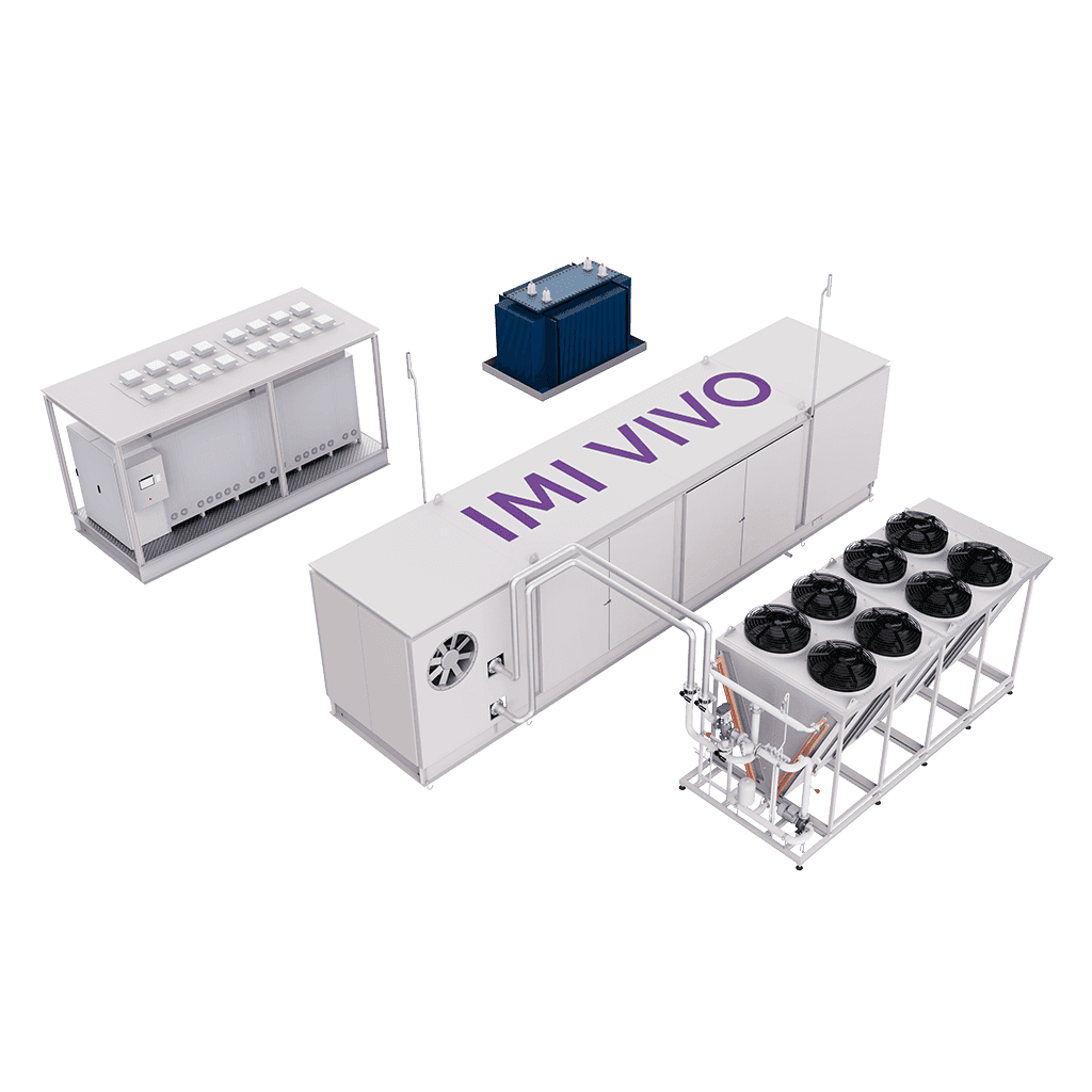 Angle view of IMI VIVO 2MW PEM electrolyser, a modular containerised system for green hydrogen generation