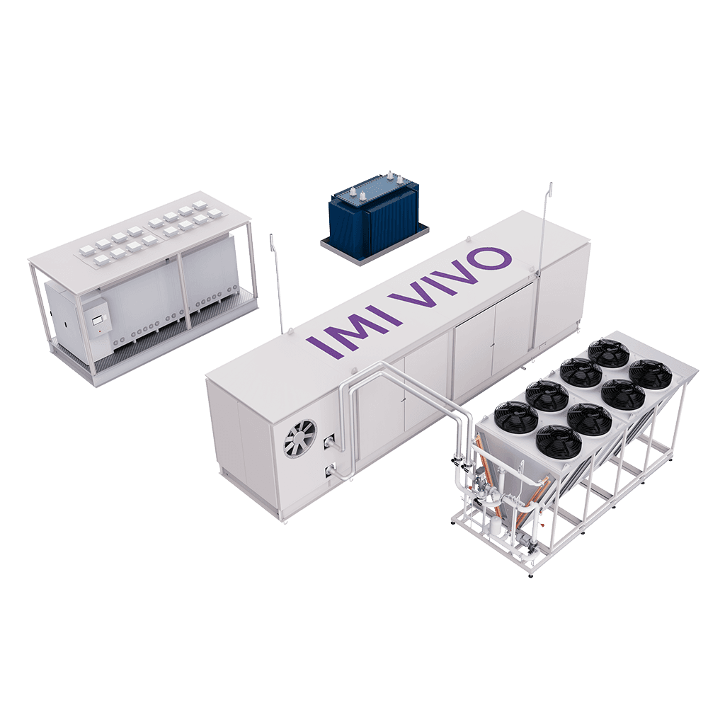 Angle view of IMI VIVO 2MW PEM electrolyser, a modular containerised system for green hydrogen generation