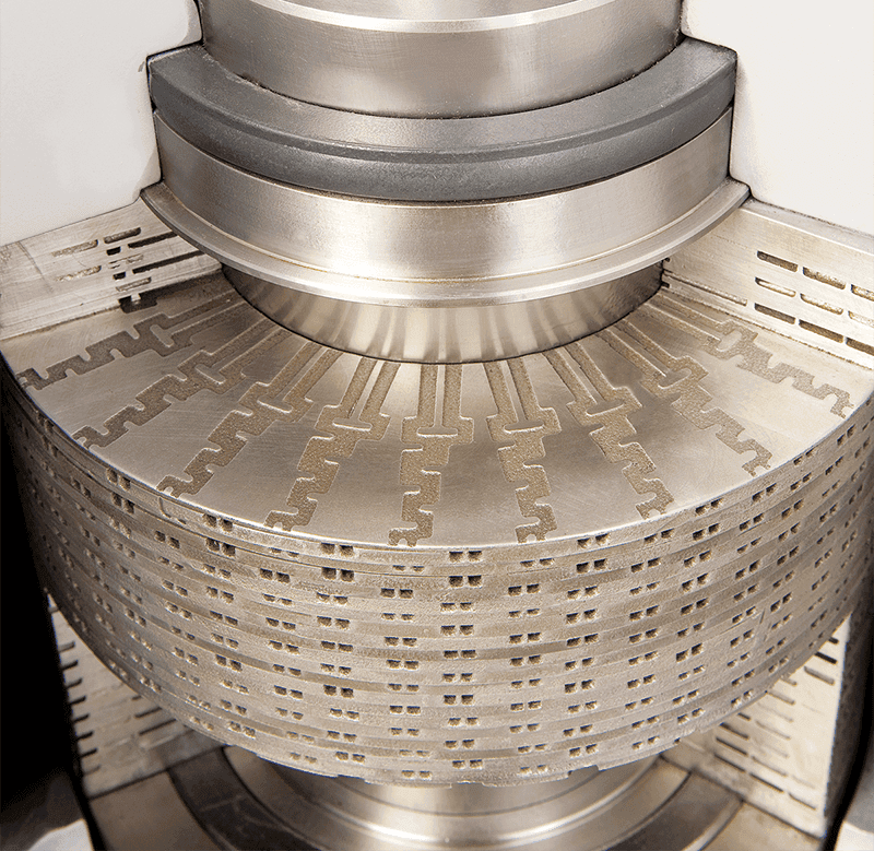 Close-up of IMI CCI multi-path, multistage trim with precision perforations for optimised flow control.