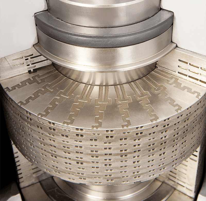 Close-up of IMI CCI multi-path, multistage trim with precision perforations for optimised flow control.