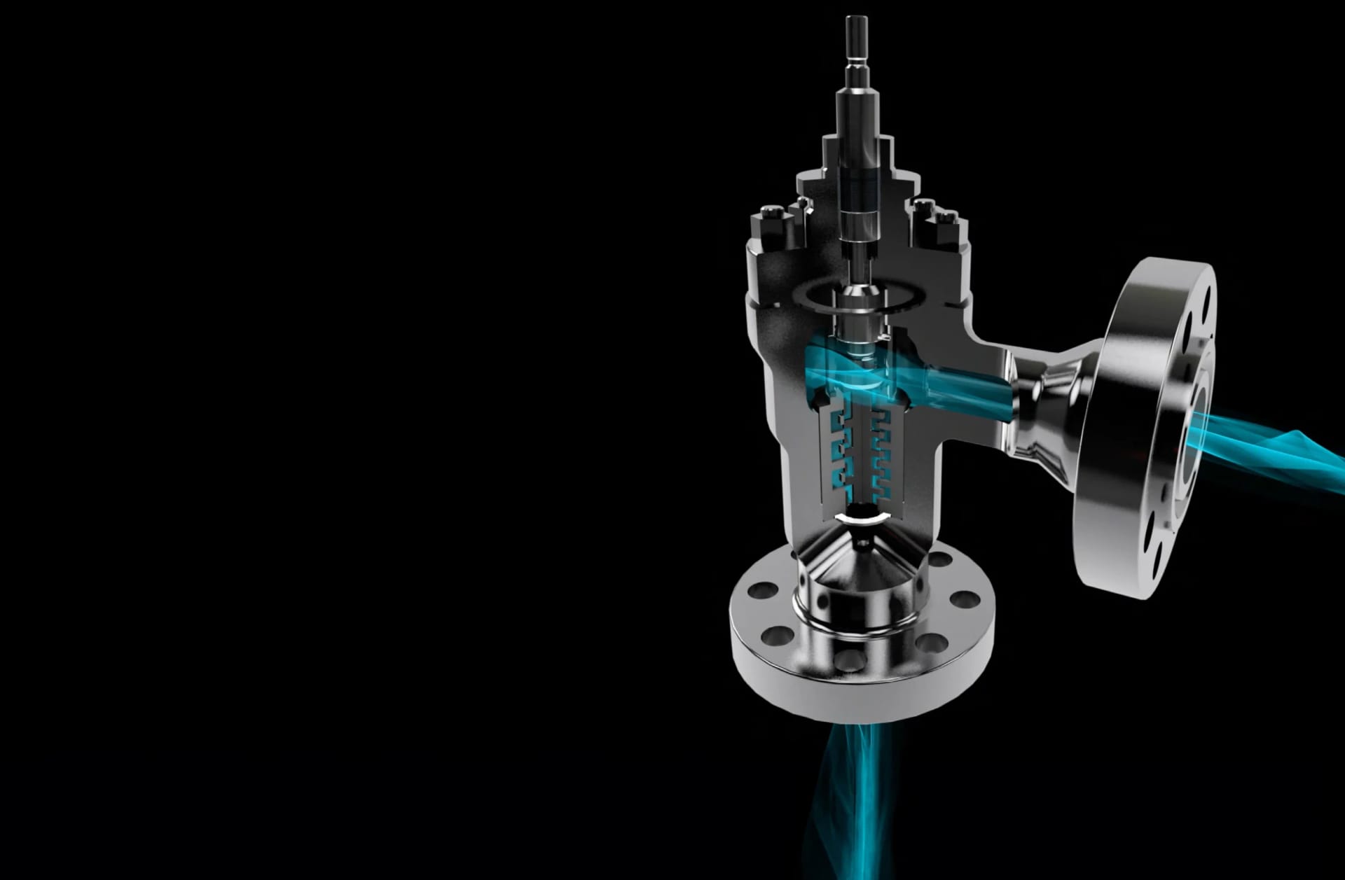 Close-up of IMI EroSolve MMT valve trim with transparent section showing internal blue fluid flow.