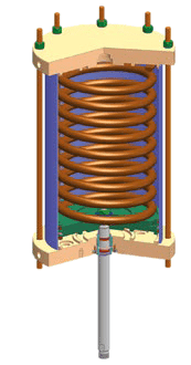 Cutaway view of High Endurance (HE) Actuator with coil spring and cylindrical casing.