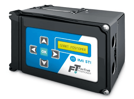 Smartpositioner with display screen and navigation buttons on a blue and white panel.